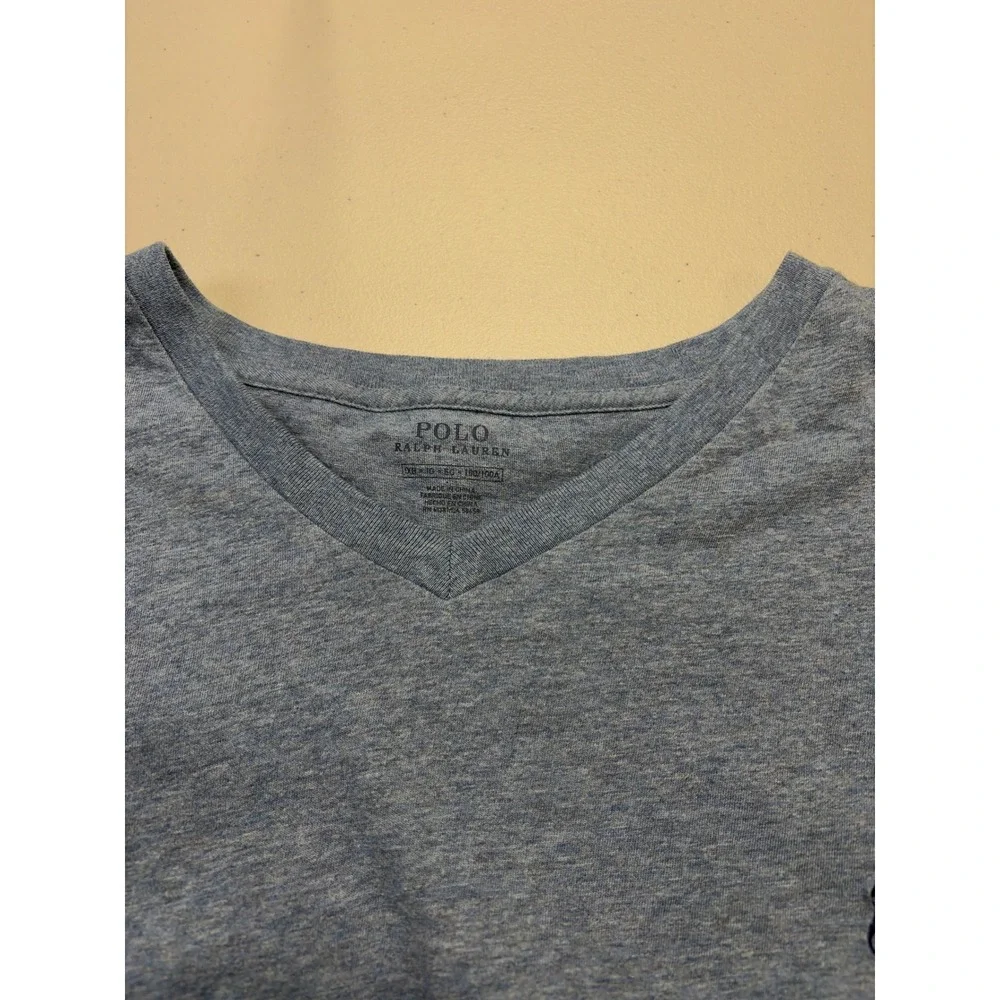 Polo Ralph Lauren Mens 1XB V-Neck T-Shirt Blue Heather Short Sleeve Pony Logo